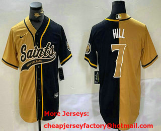 Men's New Orleans Saints #7 Taysom Hill Yellow Black Two Tone With Patch Cool Base Stitched Baseball Jersey