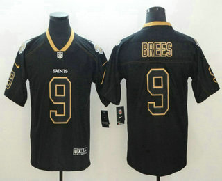 Men's New Orleans Saints #9 Drew Brees 2018 Black Lights Out Color Rush Stitched NFL Nike Limited Jersey