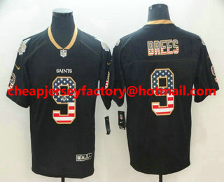 Men's New Orleans Saints #9 Drew Brees 2018 USA Flag Fashion Black Color Rush Stitched Nike Limited Jersey