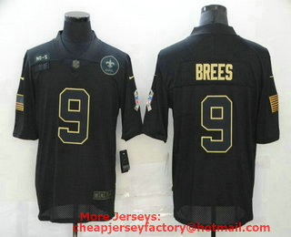 Men's New Orleans Saints #9 Drew Brees Black 2020 Salute To Service Stitched NFL Nike Limited Jersey