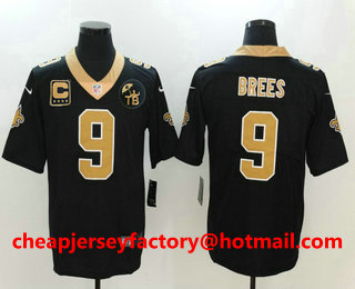 Men's New Orleans Saints #9 Drew Brees Black C Patch With TB Patch 2017 Vapor Untouchable Stitched NFL Nike Limited Jersey