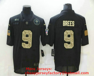 Men's New Orleans Saints #9 Drew Brees Black Camo 2020 Salute To Service Stitched NFL Nike Limited Jersey