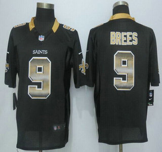Men's New Orleans Saints #9 Drew Brees Black Strobe 2015 NFL Nike Fashion Jersey