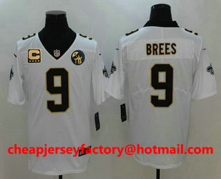 Men's New Orleans Saints #9 Drew Brees White C Patch With TB Patch 2017 Vapor Untouchable Stitched NFL Nike Limited Jersey