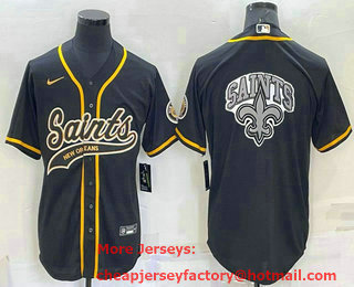 Men's New Orleans Saints Black Team Big Logo With Patch Cool Base Stitched Baseball Jersey