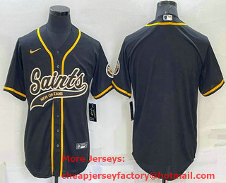 Men's New Orleans Saints Blank Black Stitched Cool Base Nike Baseball Jersey
