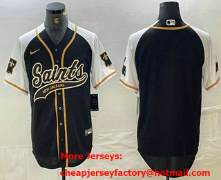 Men's New Orleans Saints Blank Black White 1987 Legacy Cool Base Stitched Baseball Jersey