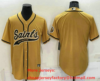 Men's New Orleans Saints Blank Gold Stitched Cool Base Nike Baseball Jersey