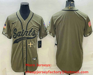 Men's New Orleans Saints Blank Olive Salute to Service Cool Base Stitched Baseball Jersey