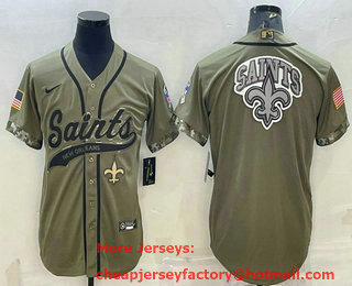 Men's New Orleans Saints Olive Salute to Service Team Big Logo Cool Base Stitched Baseball Jersey