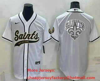 Men's New Orleans Saints White Team Big Logo With Patch Cool Base Stitched Baseball Jersey