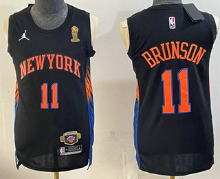 Men's New Yok Knicks #11 Jalen Brunson Black 2026 Finals Champions Patch Statement Edition Stitched Jersey