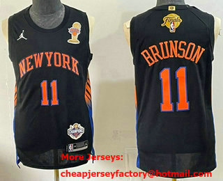 Men's New Yok Knicks #11 Jalen Brunson Black 2026 Finals Champions Patch Statement Edition Stitched Jersey