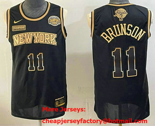 Men's New Yok Knicks #11 Jalen Brunson Black Gold 2026 Finals Eastern Conference Champions Patch Stitched Jersey