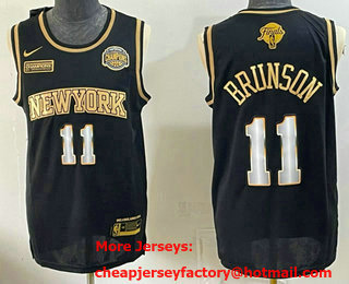 Men's New Yok Knicks #11 Jalen Brunson Black Gold 2026 Finals and Eastern Conference Champions Patch Stitched Jersey