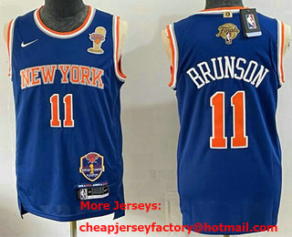 Men's New Yok Knicks #11 Jalen Brunson Blue 2026 Finals Champions Patch Icon Edition Stitched Jersey