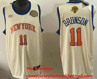 Men's New Yok Knicks #11 Jalen Brunson Cream 2026 Finals and Eastern Conference Champions Patch Stitched Jersey