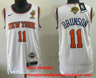 Men's New Yok Knicks #11 Jalen Brunson White 2026 Finals Champions Patch Association Edition Stitched Jersey