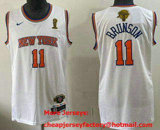 Men's New Yok Knicks #11 Jalen Brunson White 2026 Finals Champions Patch Stitched Jersey