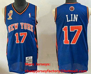 Men's New Yok Knicks #17 Jeremy Lin Blue 2026 Finals Champions Patch Throwback Jersey
