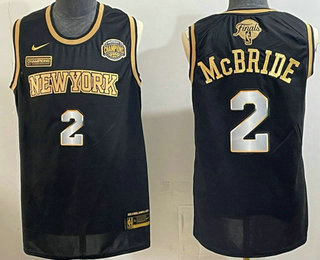Men's New Yok Knicks #2 Miles McBride Black Gold 2026 Finals Eastern Conference Champions Patch Stitched Jersey