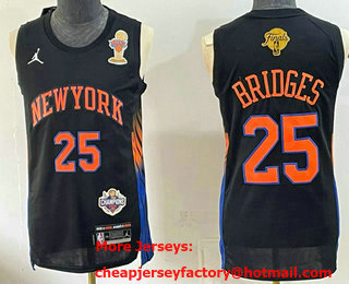 Men's New Yok Knicks #25 Mikal Bridges Black 2026 Finals Champions Patch Statement Edition Stitched Jersey