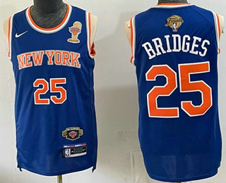 Men's New Yok Knicks #25 Mikal Bridges Blue 2026 Finals Champions Patch Statement Edition Stitched Jersey