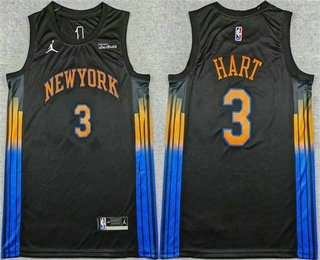 Men's New Yok Knicks #3 Josh Hart Black 2025 Statement Sponsor Swingman Jersey