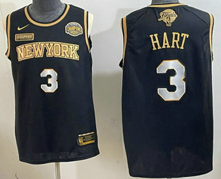 Men's New Yok Knicks #3 Josh Hart Black Gold 2026 Finals Eastern Conference Champions Patch Stitched Jersey