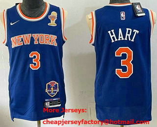 Men's New Yok Knicks #3 Josh Hart Blue 2026 Finals Champions Patch Icon Edition Stitched Jersey