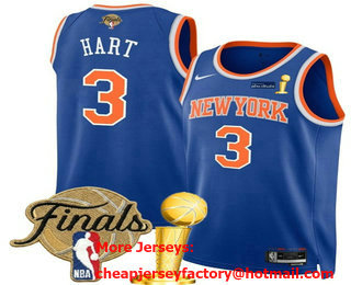 Men's New Yok Knicks #3 Josh Hart Blue 2026 Finals Patch And Finals Champions Patch Icon Edition Stitched Jersey