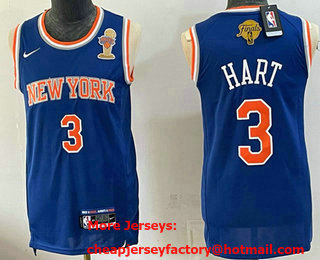 Men's New Yok Knicks #3 Josh Hart Blue 2026 Finals Patch And Finals Champions Patch Stitched Jersey