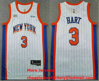 Men's New Yok Knicks #3 Josh Hart White Pinstripe 2024 City Edition Stitched Jersey