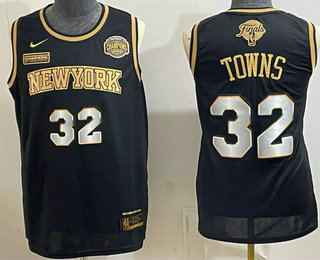 Men's New Yok Knicks #32 Karl-Anthony Towns Black Gold 2026 Finals Eastern Conference Champions Patch Stitched Jersey