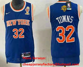 Men's New Yok Knicks #32 Karl-Anthony Towns Blue 2026 Finals Patch and Finals Champions Patch Stitched Jersey