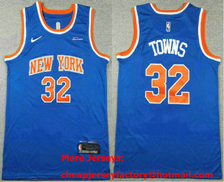 Men's New Yok Knicks #32 Karl Anthony Towns Blue Icon Edition Edition Stitched Jersey