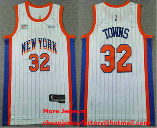 Men's New Yok Knicks #32 Karl Anthony Towns White Pinstripe 2024 City Edition Stitched Jersey