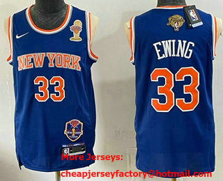 Men's New Yok Knicks #33 Patrick Ewing Blue 2026 Finals Champions Patch Icon Edition Stitched Jersey