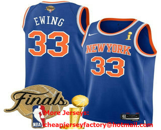 Men's New Yok Knicks #33 Patrick Ewing Blue 2026 Finals Patch And Champions Patch Icon Edition Stitched Jersey