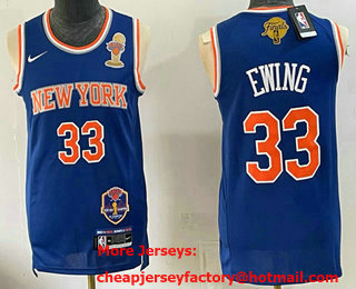 Men's New Yok Knicks #33 Patrick Ewing Blue 2026 Finals Patch and Finals Champions Patch Stitched Jersey