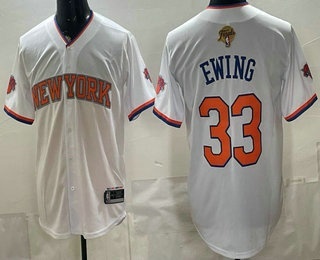 Men's New York Knicks #33 Patrick Ewing White 2026 Finals Patch Stitched Baseball Jersey