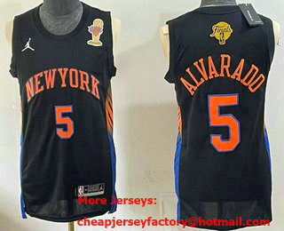 Men's New Yok Knicks #5 Jose Alvarado Black 2026 Finals Champions Patch Statement Edition Stitched Jersey