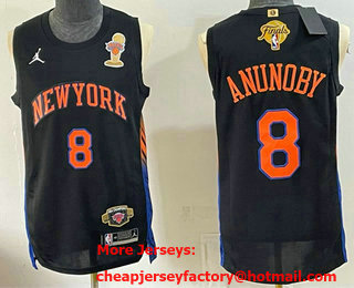 Men's New Yok Knicks #8 OG Anunoby Black 2026 Finals Champions Patch Statement Edition Stitched Jersey
