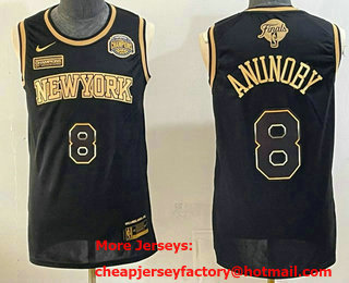 Men's New Yok Knicks #8 OG Anunoby Black Gold 2026 Finals Eastern Conference Champions Patch Stitched Jersey