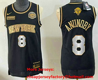 Men's New Yok Knicks #8 OG Anunoby Black Gold 2026 Finals and Eastern Conference Champions Patch Stitched Jersey