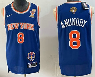 Men's New Yok Knicks #8 OG Anunoby Blue 2026 Finals Patch and Finals Champions Patch Stitched Jersey
