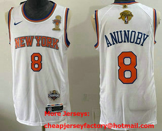 Men's New Yok Knicks #8 OG Anunoby White 2026 Finals Champions Patch Association Edition Stitched Jersey