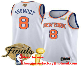 Men's New Yok Knicks #8 OG Anunoby White 2026 Finals Patch And Champions Patch Association Edition Stitched Jersey