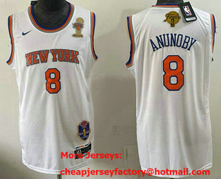 Men's New Yok Knicks #8 OG Anunoby White 2026 Finals Patch And Finals Champions Patch Stitched Jersey