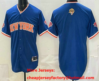Men's New Yok Knicks Blank Blue 2026 Finals Patch Stitched Baseball Jersey